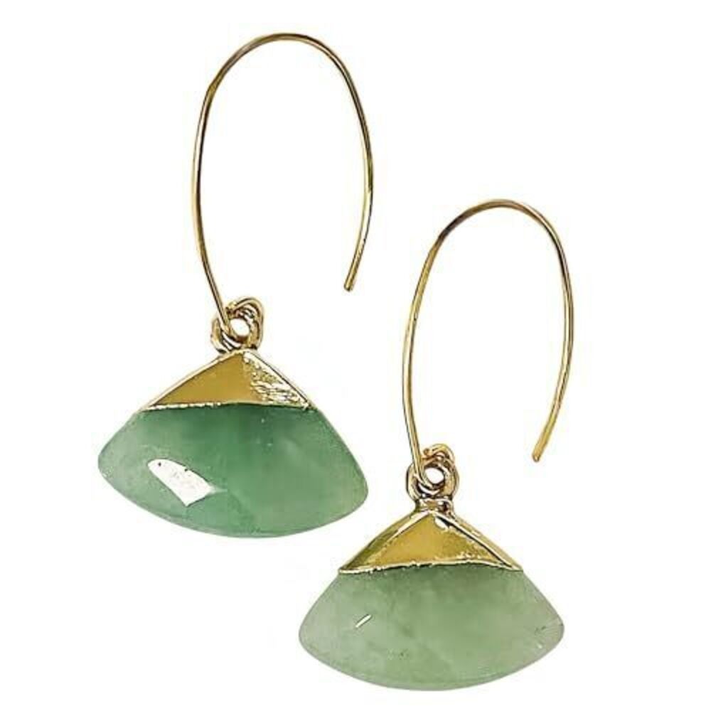 6659 Natural Jade Fan Shape Earrings and Necklace Set, Dainty 18k Gold